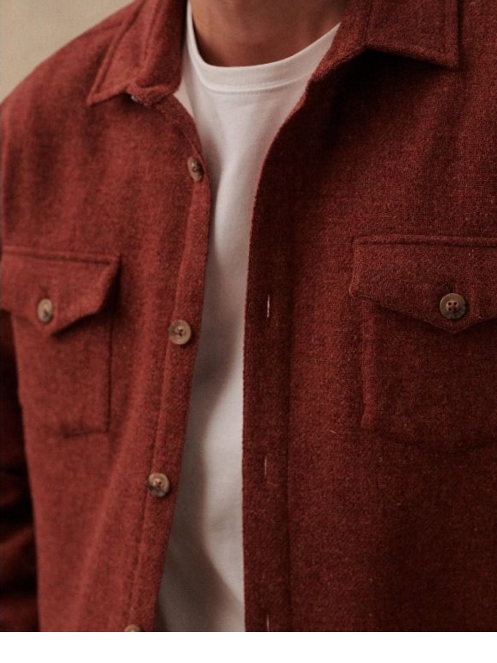 Octobre Ethan Men's Rust 100% Wool Button Front Shirt